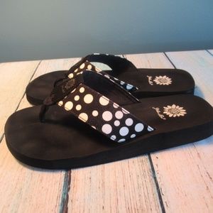 yellow box polka dot flip flops